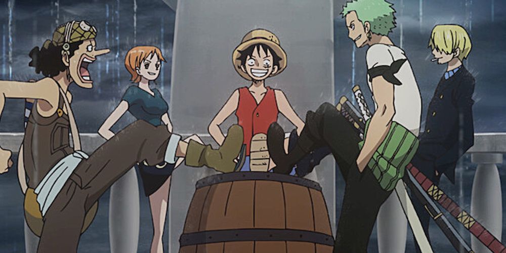 The Straw Hats link their feet in One Piece