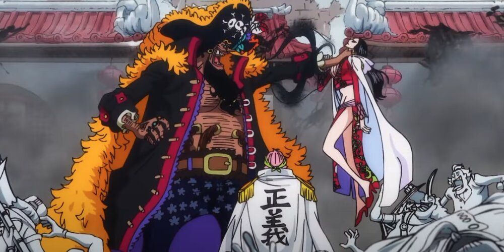 Blackbeard holding up Hancock 