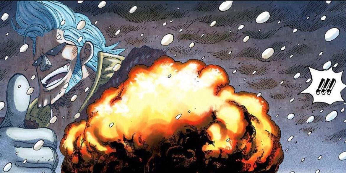 Franky blows up Dr. Vegapunk's lab in One Piece.