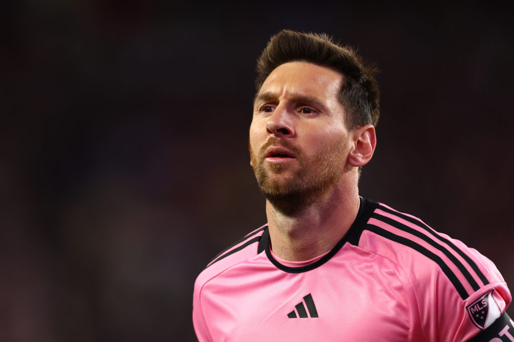 Lionel Messi #10 of Inter Miami looks on in the game against the New England Revolution during the first half at Gillette Stadium on April 27, 2024...