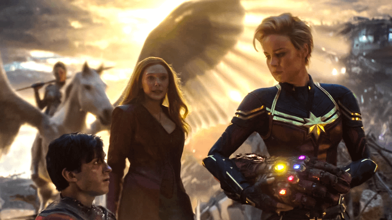 Valkyrie, Spider-Man, Scarlet Witch and Captain Marvel in Avengers: Endgame