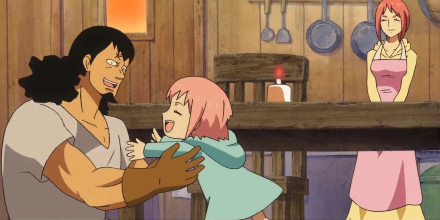 Child Rebecca and her parents in One Piece