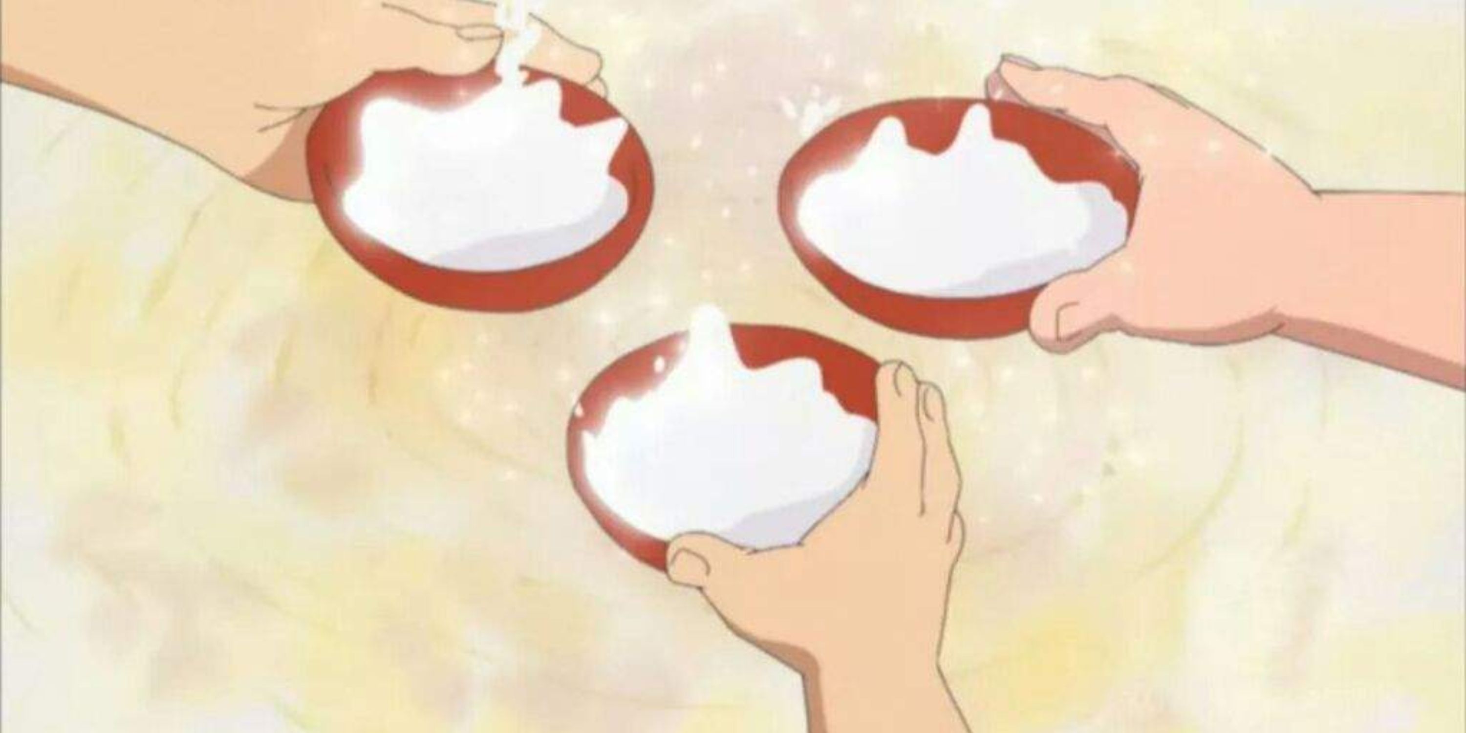 Sabo, Monkey D. Luffy, and Portgas D. Ace toasting three sake cups in One Piece