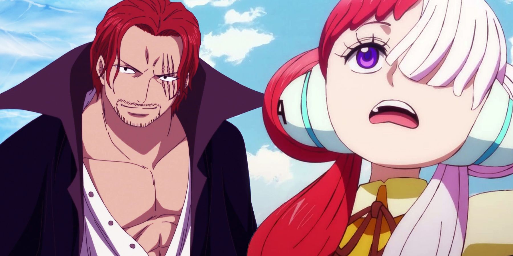 Red-Haired Shanks and the young singer Uta from One Piece Film: Red