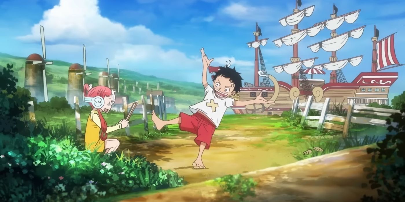 A flashback shows a young Luffy and Uta in One Piece Film: Red.