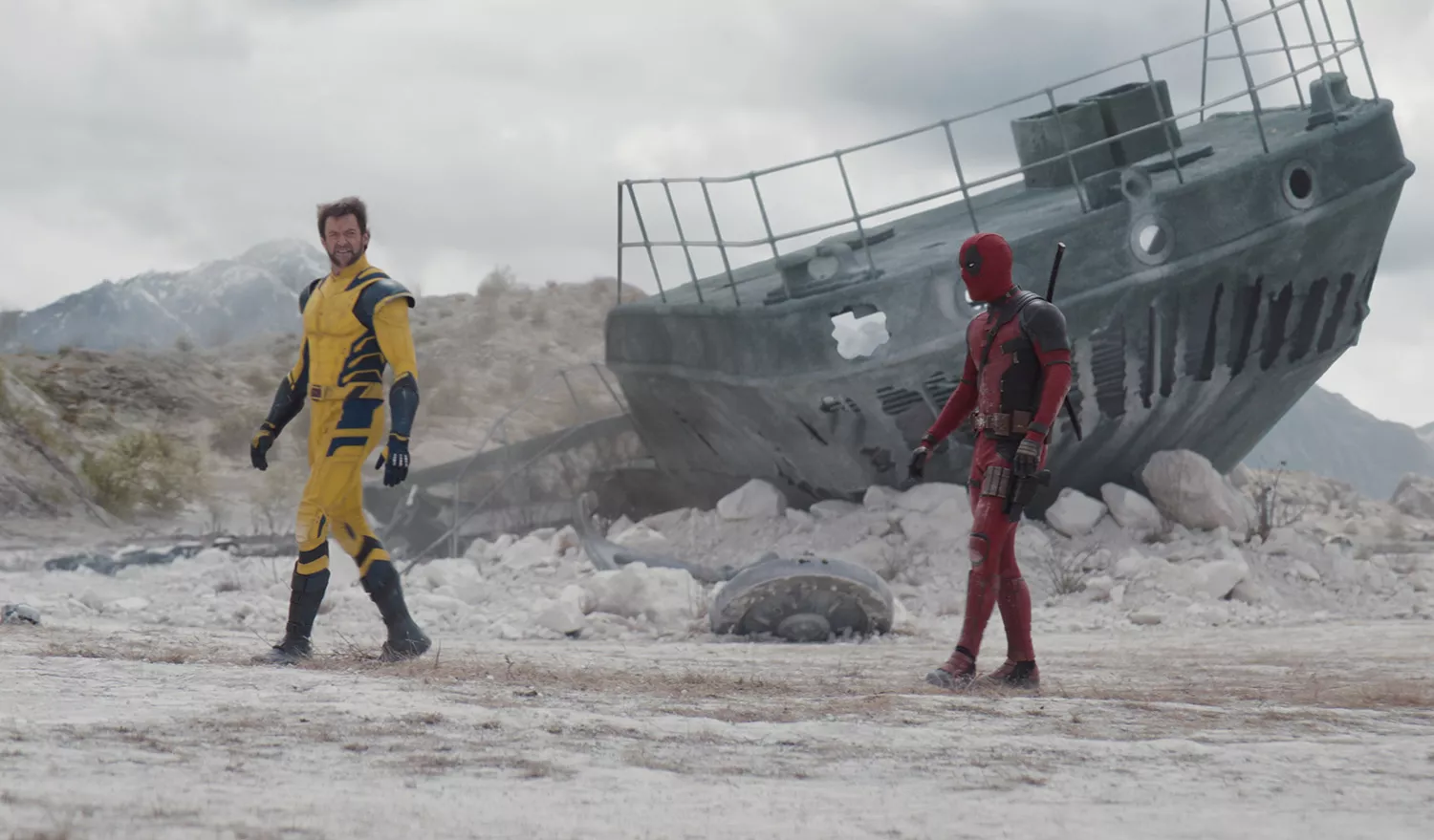 Hugh Jackman as Wolverine/Logan and Ryan Reynolds as Deadpool/Wade Wilson in 20th Century Studios/Marvel Studios' DEADPOOL & WOLVERINE