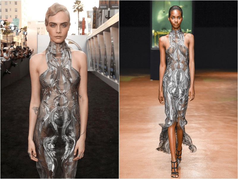 Many female stars in the world have chosen Iris van Herpen's "moving" designs, such as model/actress Cara Delevingne (left).