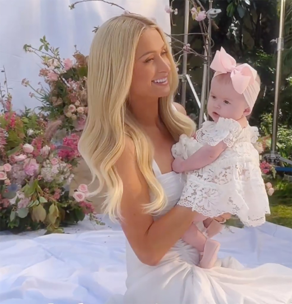 Paris Hilton holding her daughter.