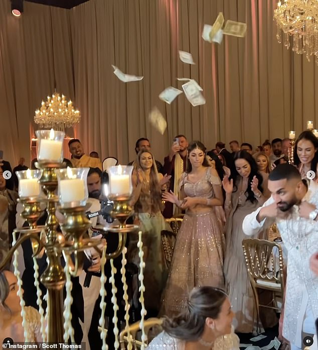 After the Indian ceremony, the couple was showered with bank notes