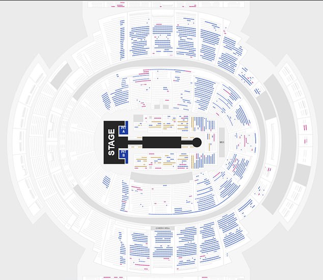 Despite selling the majority of tickets for the first night in New York City, numbers are poor for the second night on August 17 (pictured), which also doubles up as the closing night of the tour