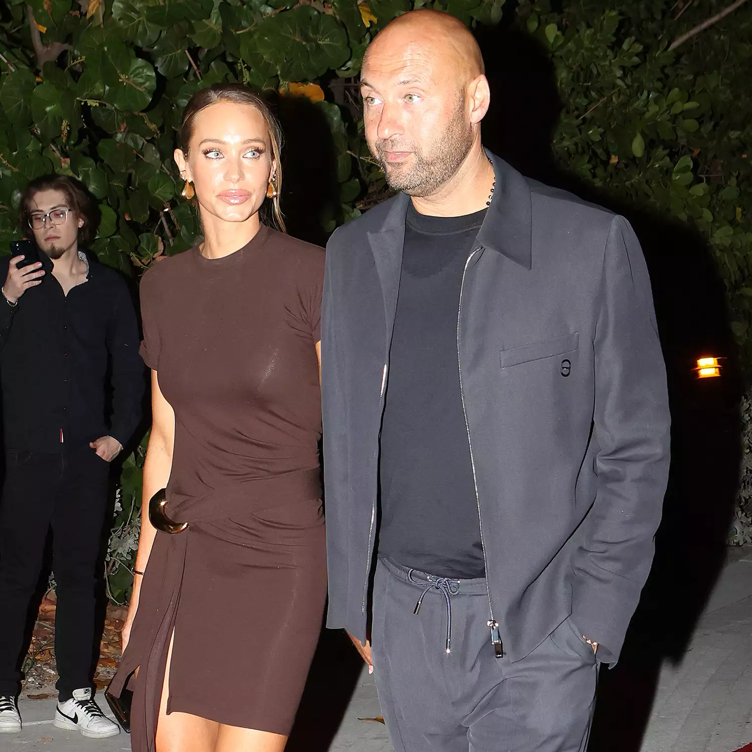 Derek Jeter and wife Hannah Jeter arrive to Carbone Beach during Formula 1 Week in Miami. 