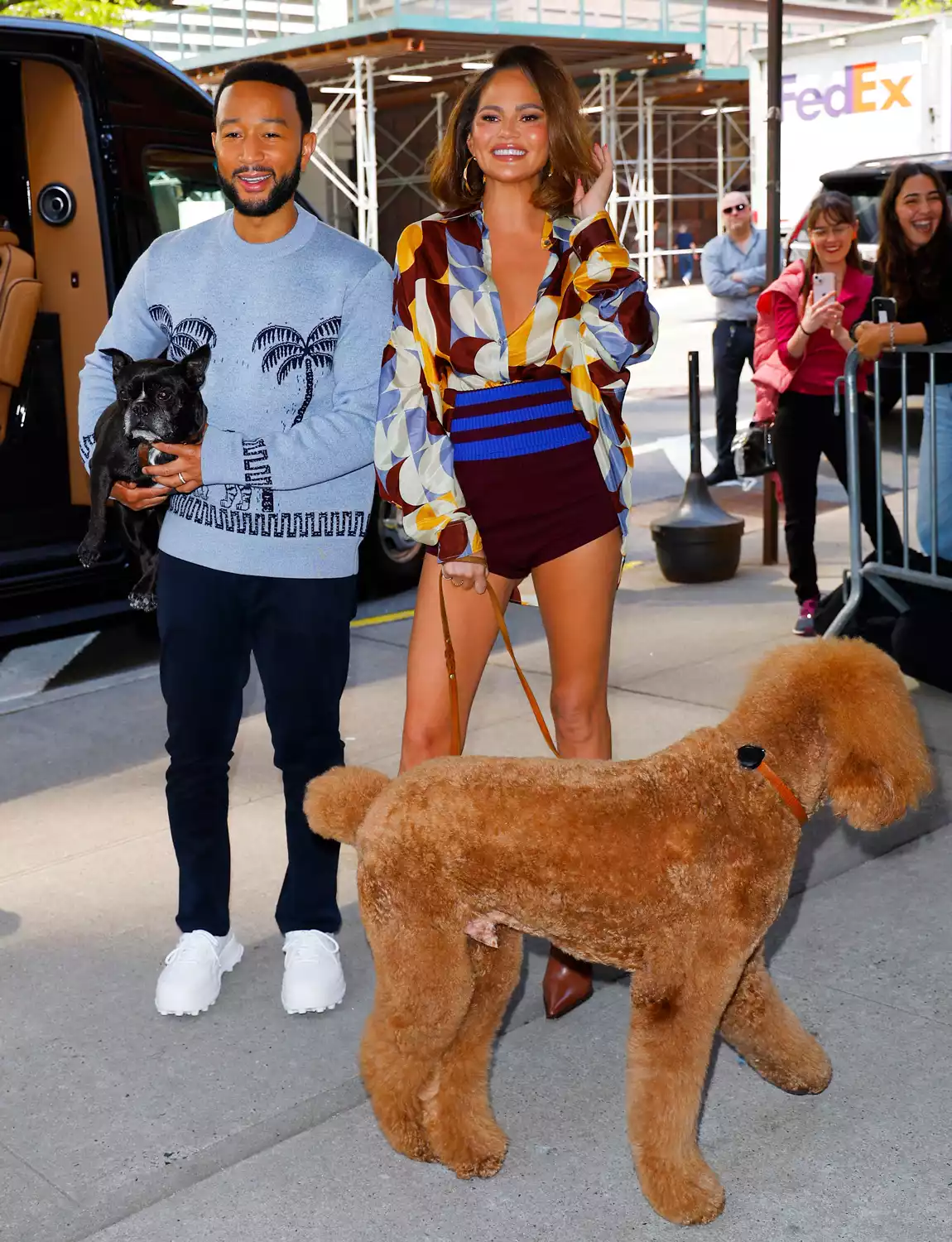 Chrissy Teigen and John Legend take their dogs to CBS Studios in New York City