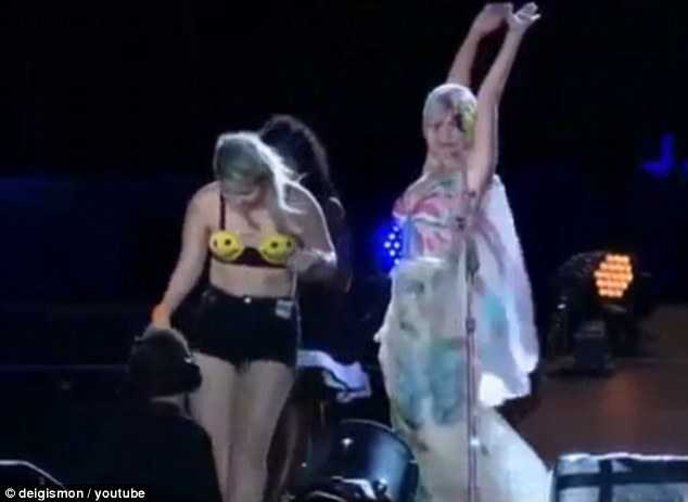 Katy Perry is kissed and groped by a fan on stage during Rio concert |  Daily Mail Online