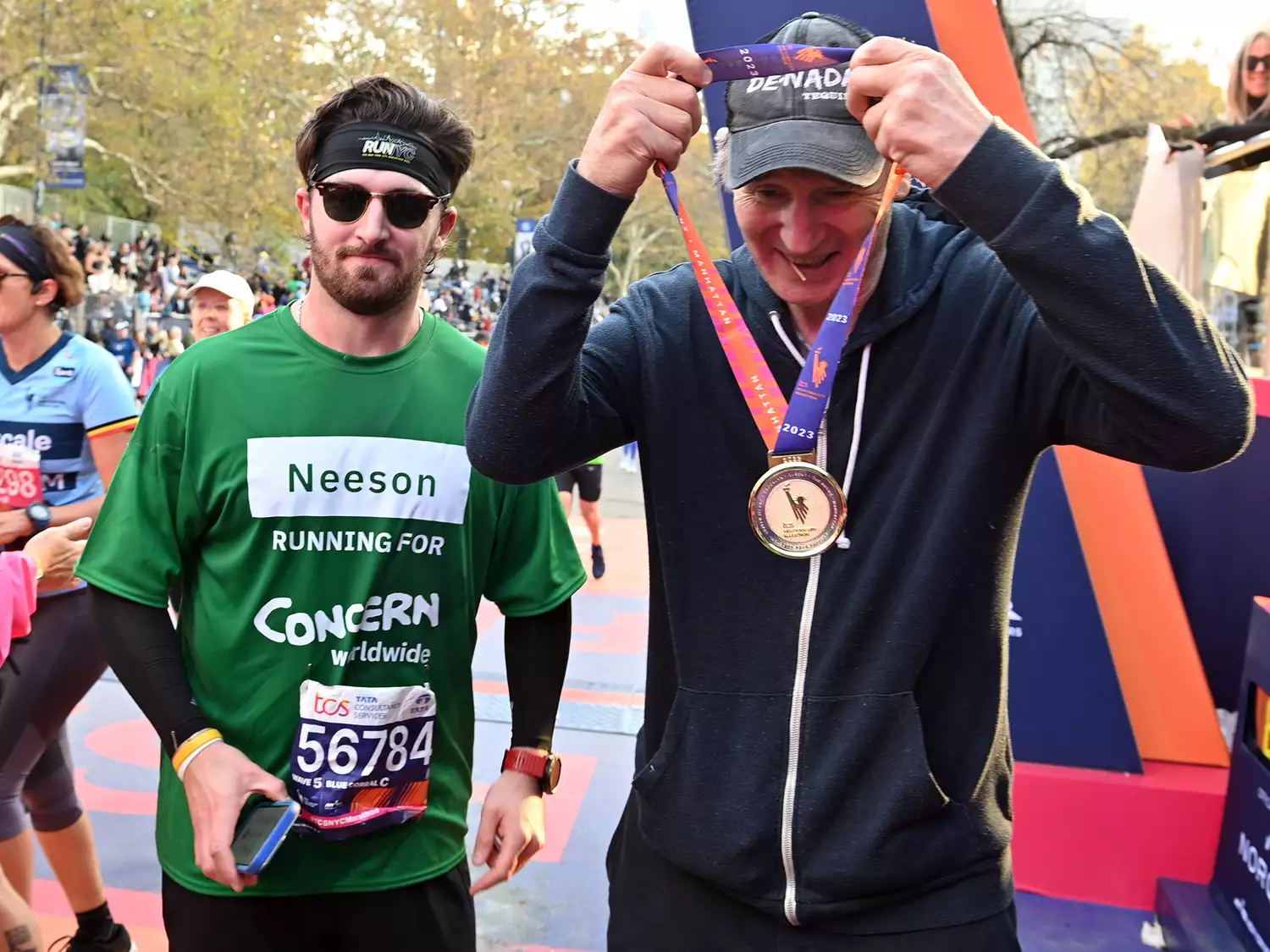 Daniel Neeson and Liam Neeson participate in the 2023 TCS New York City Marathon on November 5, 2023 in New York City. 