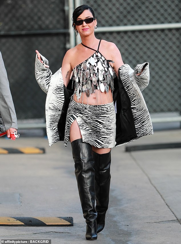 Pop superstar: Katy accessorized with black sunglᴀsses, earrings and rings