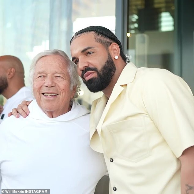 Rebel: Drake veered away from the dress code slightly by sporting a more beige look, with a cream-toned short-sleeve button up and darker shade pants