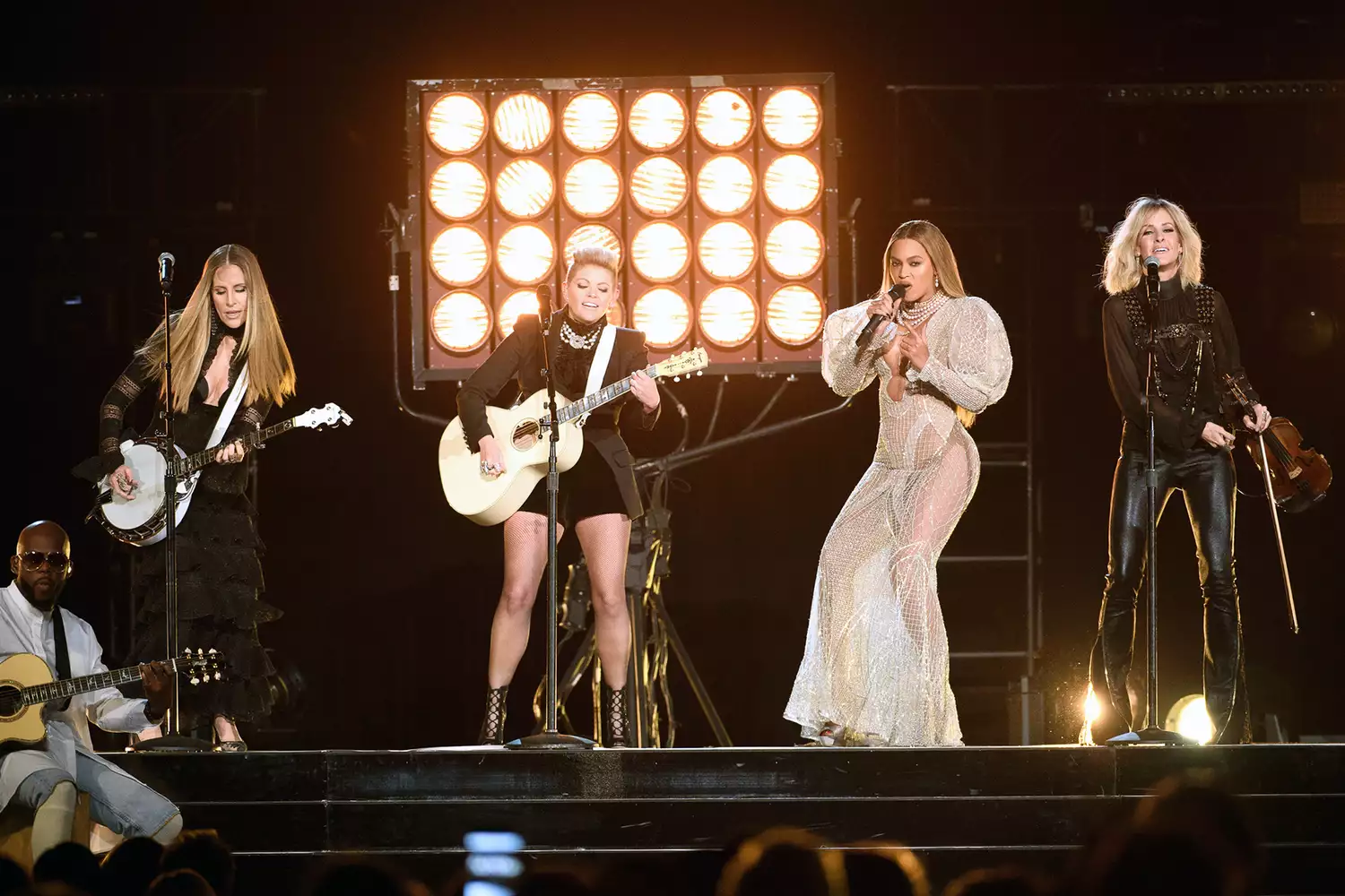 Beyonce and The Chicks perform during the 50th Annual CMA Awards, hosted by Brad Paisley and Carrie Underwood, broadcasts live from the Bridgestone Arena in Nashville, Wednesday, November 2, 2016.