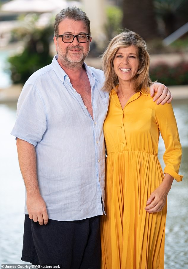 She revealed the family normally enjoy a 'mega family egg hunt' but this year Kate was spending quality time with her two children while also working - Kate pictured with Derek