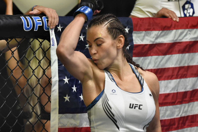 LAS VEGAS, NEVADA - JULY 17: Miesha Tate prepares to fight Marion Reneau in their bantamweight bout during the UFC Fight Night event at UFC APEX on July 17, 2021 in Las Vegas, Nevada. (Photo by Jeff Bottari/Zuffa LLC)