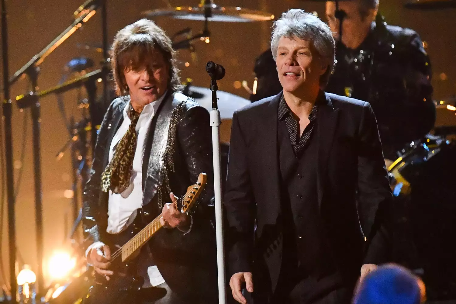 Jon Bon Jovi and Richie Sambora of Bon Jovi perform during the 33rd Annual Rock & Roll Hall of Fame Induction Ceremony at Public Auditorium on April 14, 2018 in Cleveland, Ohio