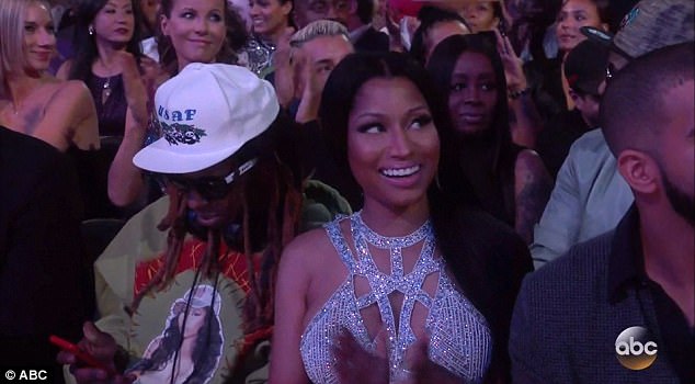 Not having it: While the crowd may have gone wild for singer's moving performance, one person who seemingly wasn't buying into it was Nicki Minaj