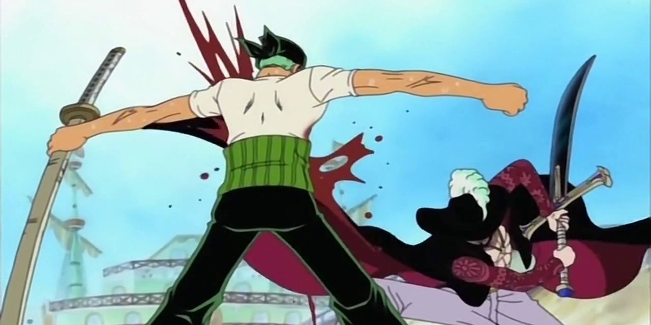 Mihawk injures Zoro