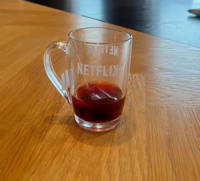 Maya's Instagram post of a cup of tea with a Netflix logo