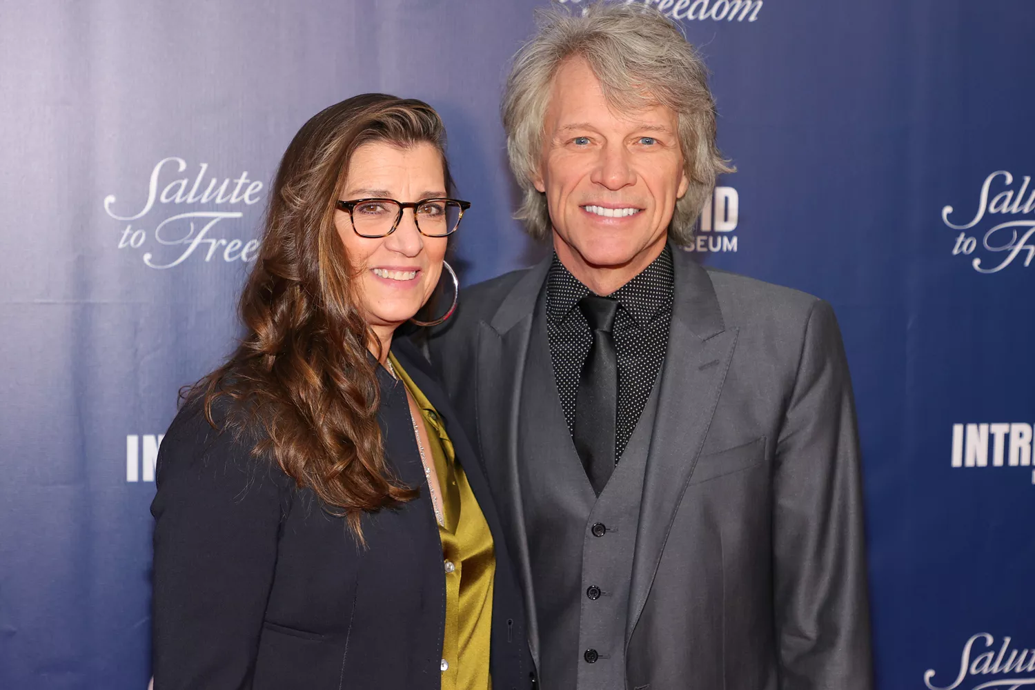 Dorothea Hurley and Recipient of the Intrepid Lifetime Achievement Award Jon Bon Jovi attend as Intrepid Museum hosts Annual Salute To Freedom Gala on November 10, 2021 in New York City