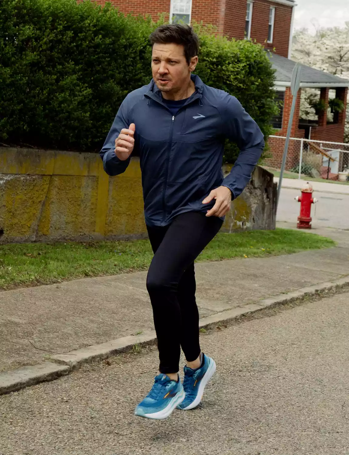 Jeremy Renner steps out in Brooks Running gear to go for his first run on pavement since his accident last year