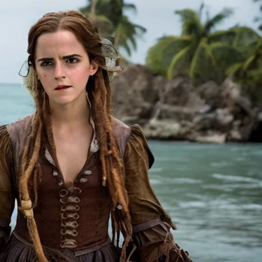 Movie still of Emma Watson in Pirates of the Caribbean | Stable Diffusion