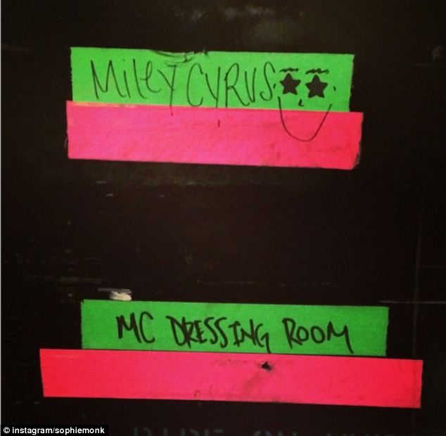 Miley mania: Sophie shared her excitement on Instagram ahead of the interview, posting this photo outside Miley's dressing room on Friday