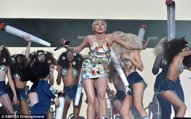 Giving it her all: As per usual Miley put on a show to remember full of plenty of attitude