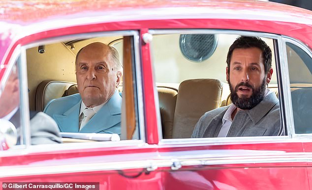 Luxury: Adam Sandler and Robert Duvall were spotted in the lap of luxury, riding in a classic Rolls-Royce while filming their Netflix movie Hustle