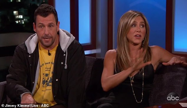 Hollywood stars: Adam Sandler and Jennifer Aniston appeared on a special NBA Finals episode of Jimmy Kimmel Live on Thursday on ABC