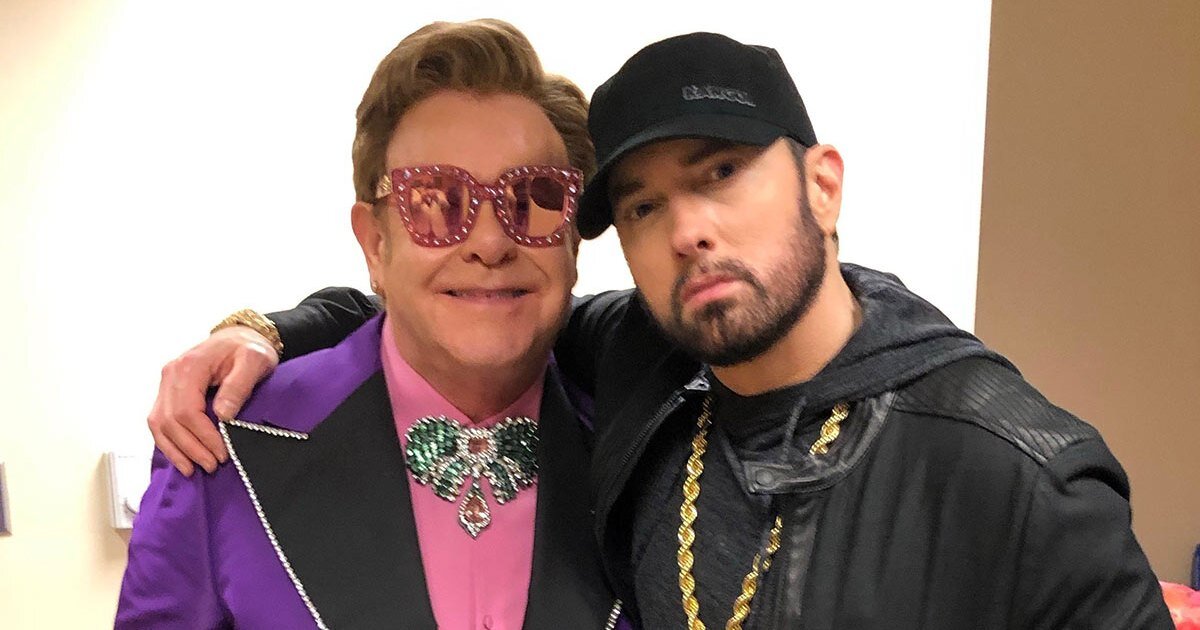 Eminem and Pal Elton John Reunite Backstage at the Oscars: 'I Got to See My Uncle Elton'