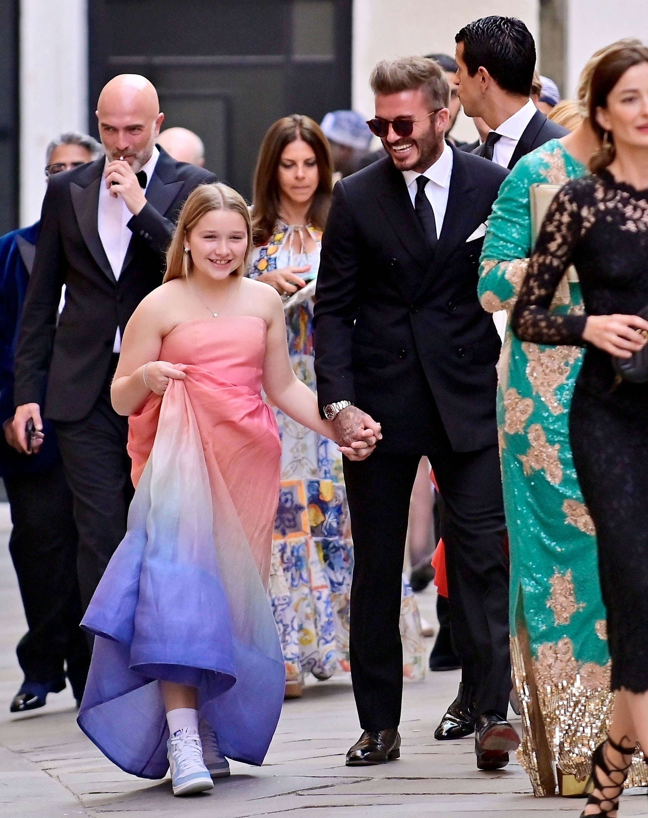 Harper Beckham showed off a big grin as she headed towards the theatre show