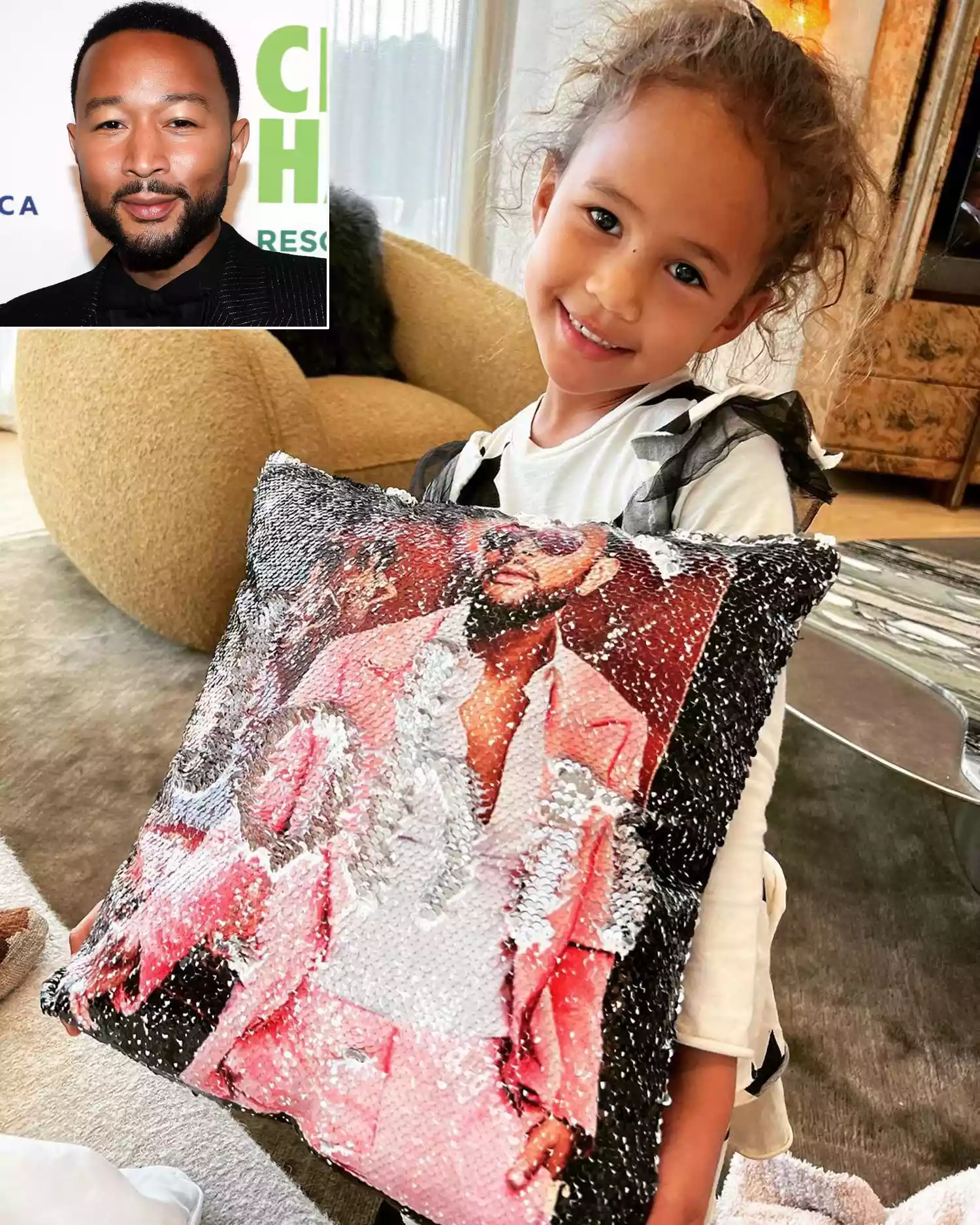 Luna, 6, Shows Off New Pillow with Dad John Legend's Face On it: 'Art'