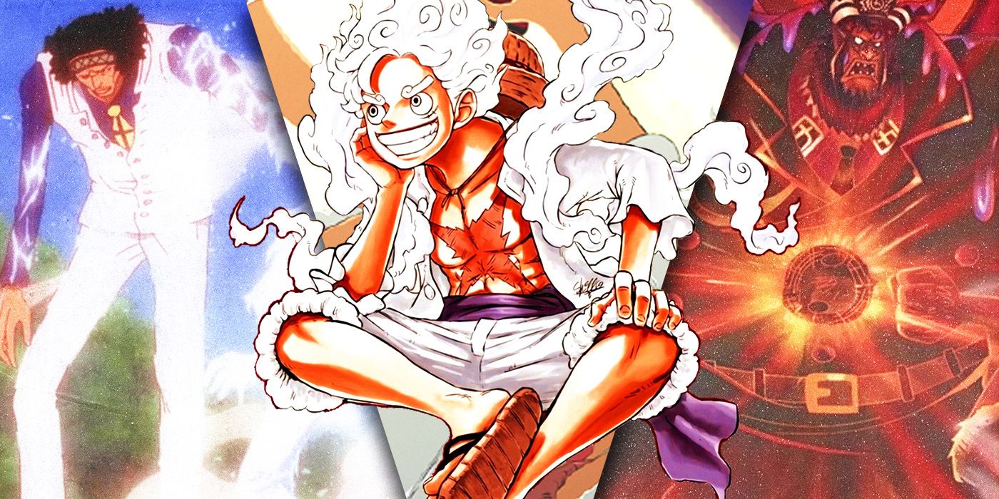 Split Images of Aokiji, Luffy, and Magellan