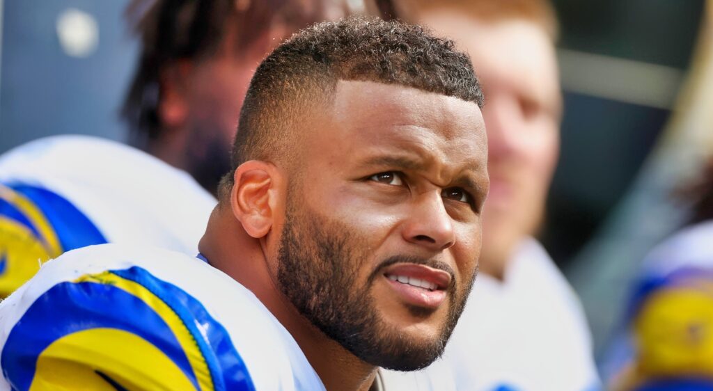 Aaron Donald of Los Angeles Rams looking on.