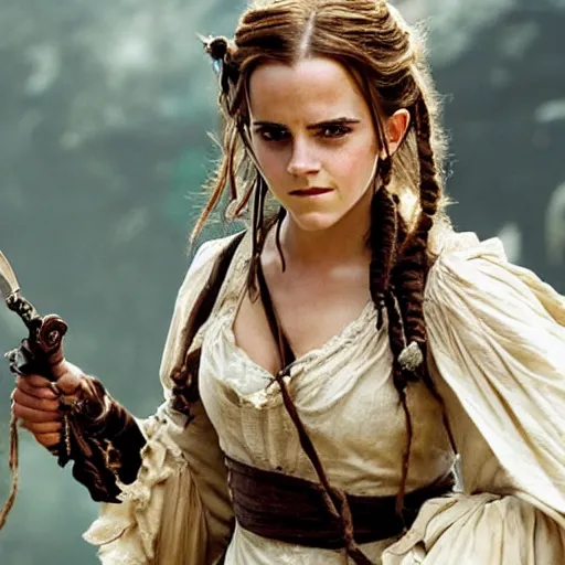 Movie still of Emma Watson in Pirates of the Caribbean | Stable Diffusion