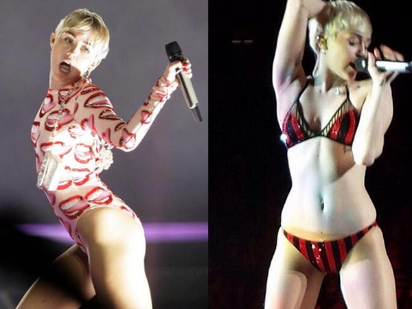 Miley Performs On Stage With Just Her Undies!