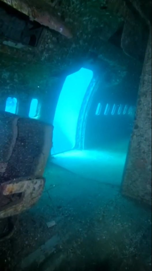 Photo showing the inside of the sunken passenger plane