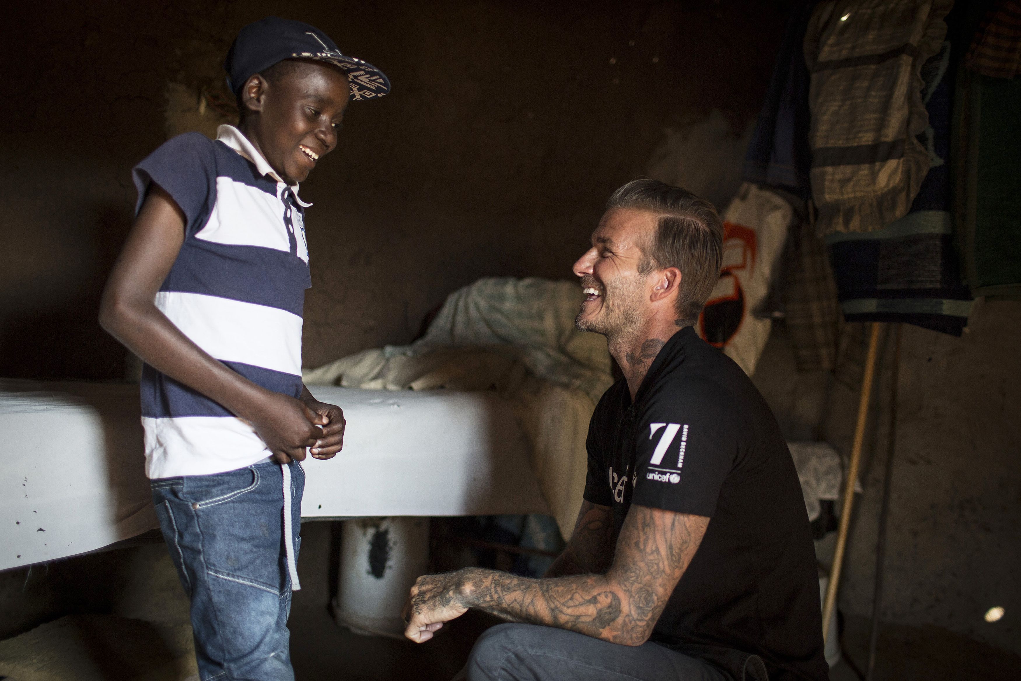  David Beckham chats to some of the 26 million children affected by the droughts in southern Africa