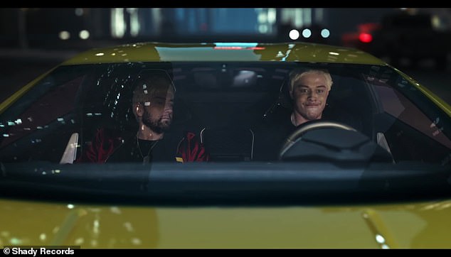 A blonde Pete Davidson resembles a young Eminem in one memorable scene that pokes fun at the SNL alum's repeat 2023 car wrecks ¿ one of which saw him charged with reckless driving