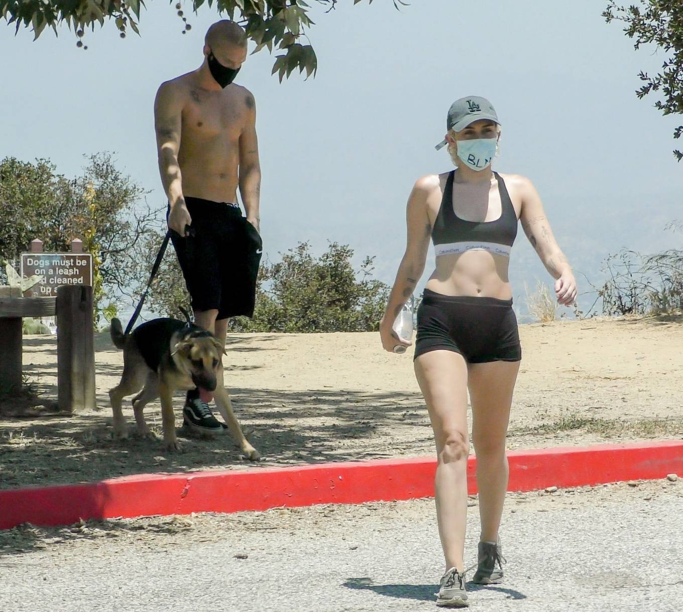 Miley Cyrus 2020 : Miley Cyrus in Shorts and Sports Bra – Hiking with boyfriend Cody Simpson in Los Angeles-03