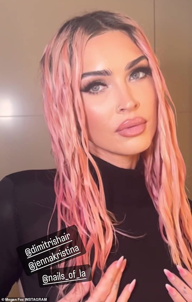 38-year-old model Megan Fox (pictured) debuted her bubblegum pink hair to her Instagram followers