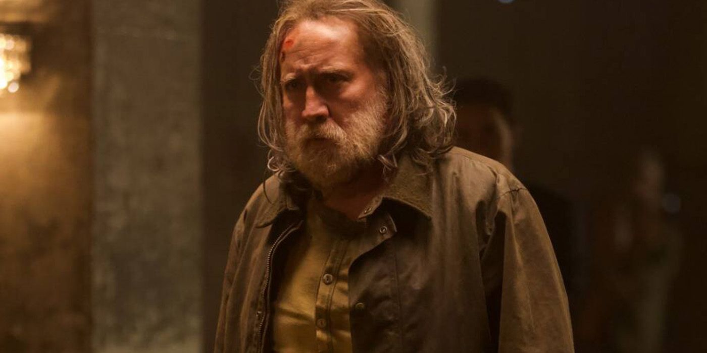 nicolas cage with a beard and long hair in pig