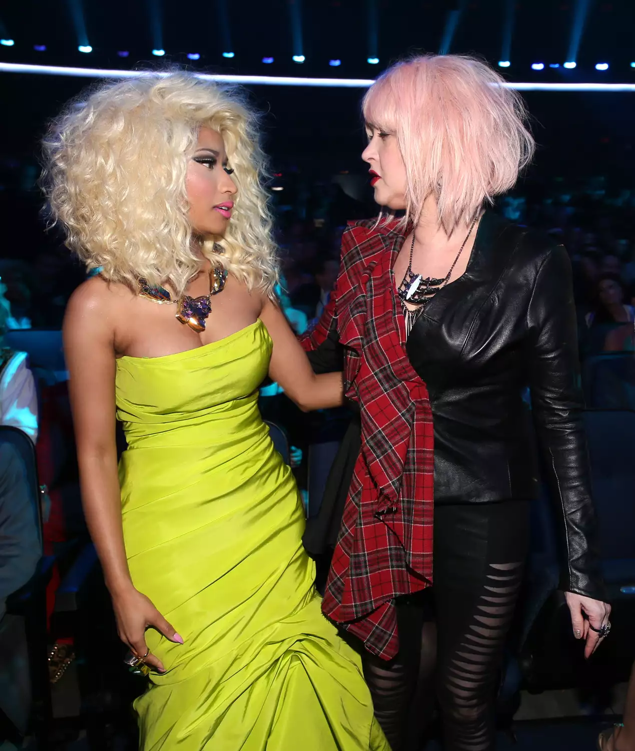 Singers Nicki Minaj (L) and Cyndi Lauper at the 40th American Music Awards held at Nokia Theatre L.A. Live on November 18, 2012 in Los Angeles, California