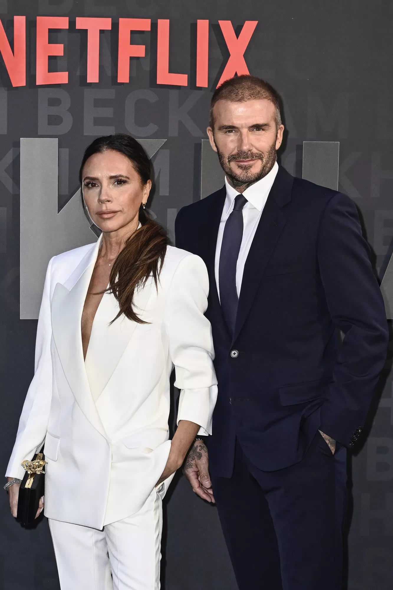 Victoria and David Beckham attend the Netflix Beckham UK Premiere at The Curzon Mayfair on October 03, 2023