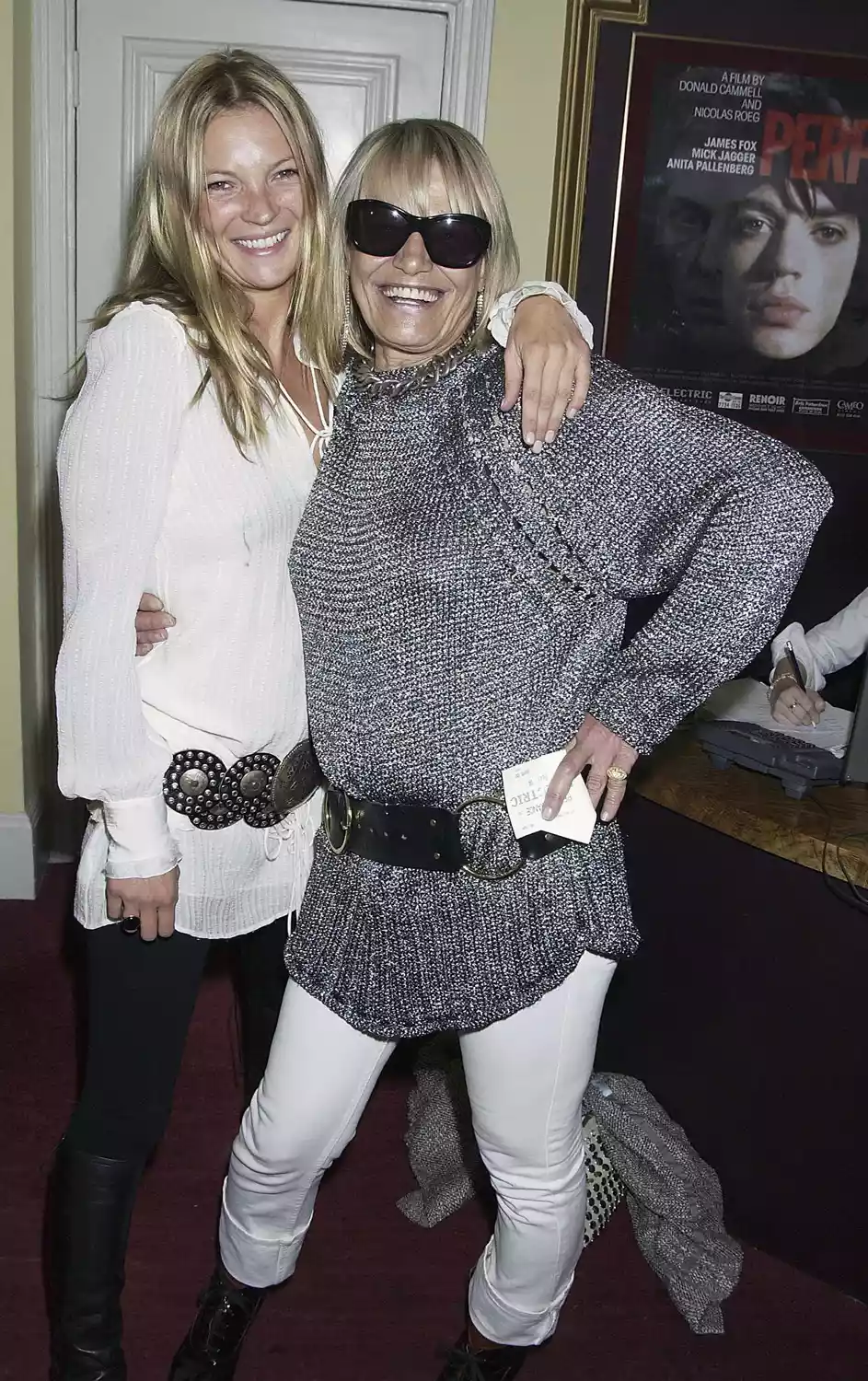 Model Kate Moss and actress Anita Pallenberg attend a private screening of classic film "Performance" at the Electric Cinema on May 7, 2004 in London. 